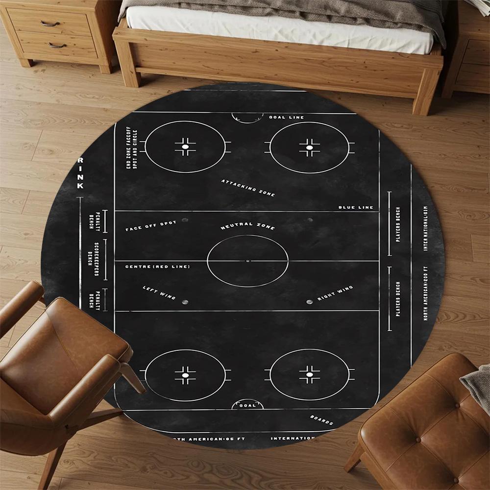 1pc Hockey Rink Pattern Office Round Rugs, Under Chair Round Rugs for Living Room, Bedroom, Bathroom Decoration Carpet 091873