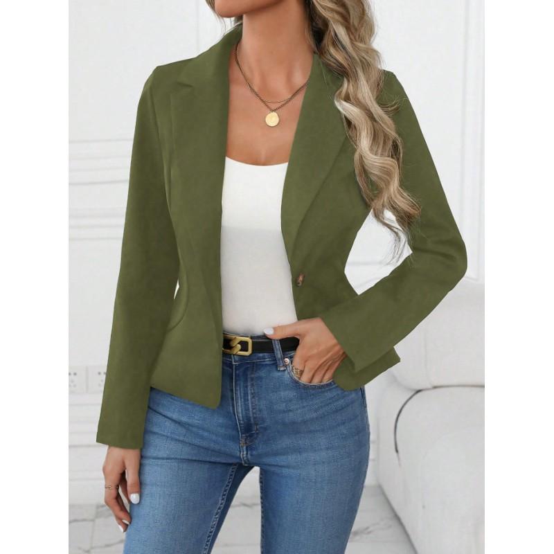 Womens Slim Fit Solid Color Blazer Jacket Short Length 2026 Office Chic Formal Outerwear