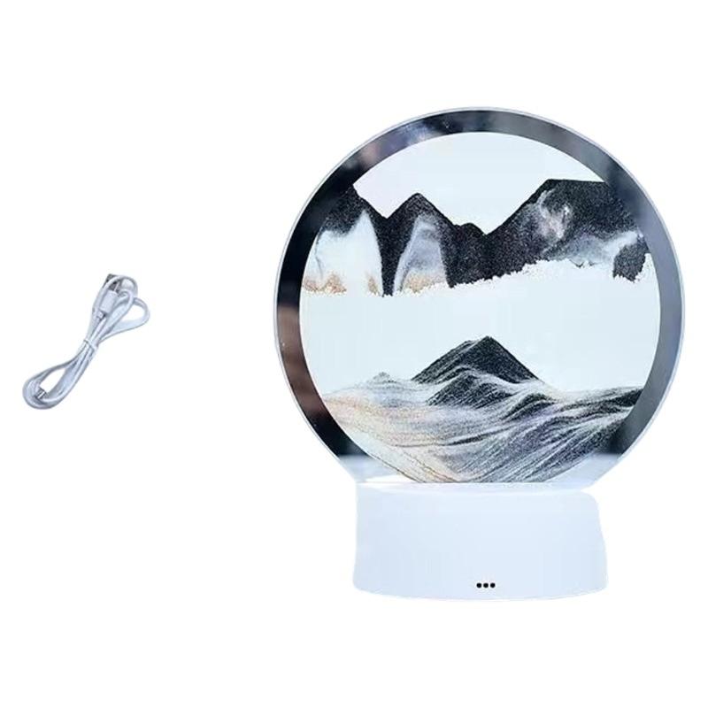 Rotating Hourglasses Lights Sand Art Liquid Motion with Lights Glass Sand Picture Lamp for Desk Use, Calm Display Lights for Bedroom Study Reading