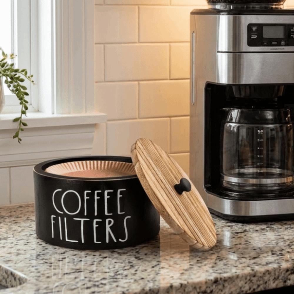 Round Coffee Filter Paper Storage Container Wooden Capsule Coffee Storage Box Camping