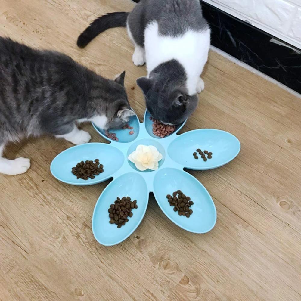 Multi-Compartment Pet Food Bowl 6-Petal Flower Pet Bowl Upgrade Cat Food Bowl Cat Dog