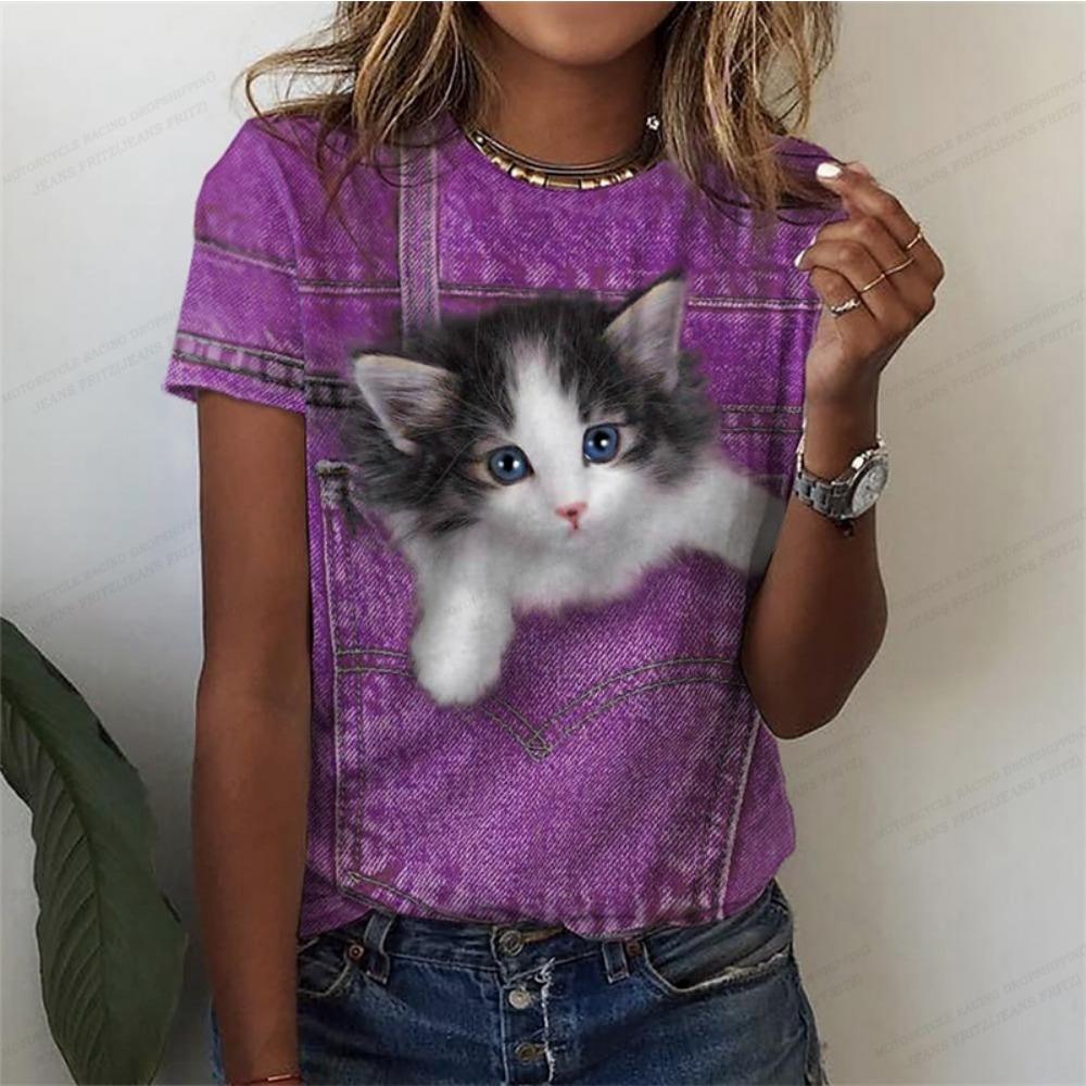 Cute Anime Cat 3d Print Women's T-shirts Funny Animal T Shirt Girls Streetwear Y2k Clothing Fashion Tops Woman