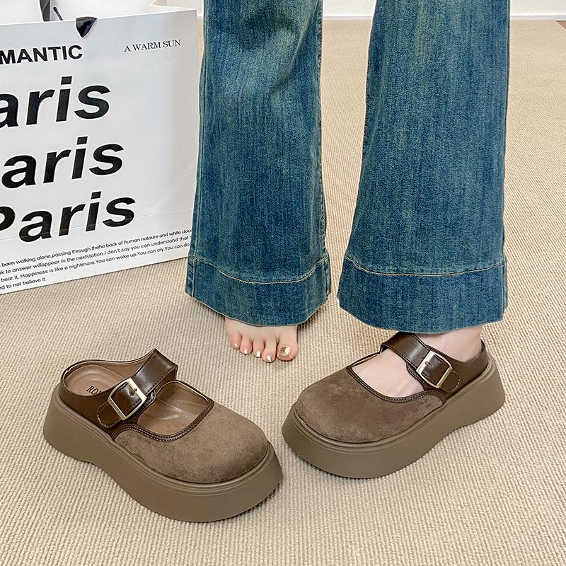 Fashion CRLAYDK Vintage Women's Comfort Platform Mules Adjustable Buckle Slip On Slippers Closed Toe Casual Walking Shoes for Lady