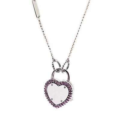 Authentic 925 Sterling Silver Lock Your Promise Necklaces For Women Pink CZ Pendants Necklace 60cm Fashion Fine Jewelry Gift