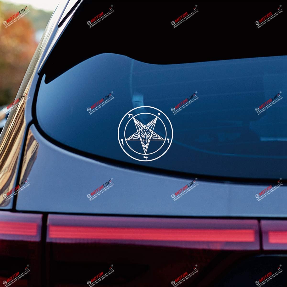 

2X White 5 Pentagram Baphomet Devil Satanic Goat Decal Vinyl Sticker Car Laptop Window Style b