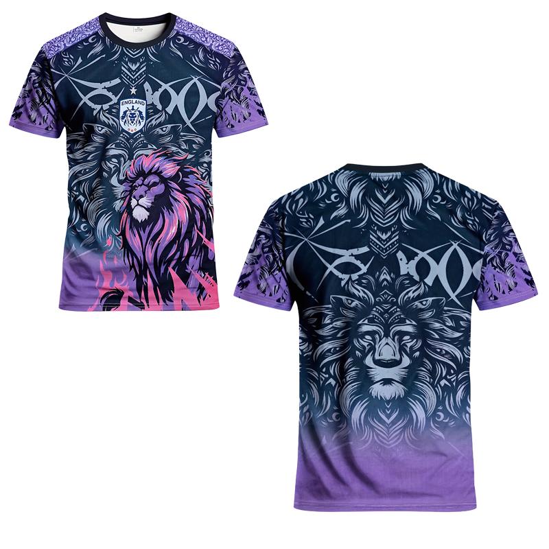 

England Lions Football Jersey Stylish Lion Print Crew Neck Comfortable Sports Top 4XL