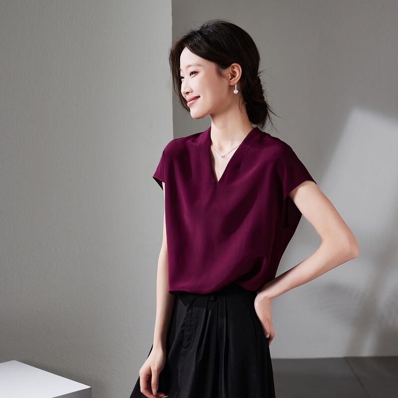 SOFSIL Women's V-Neck Short Sleeve Silk Blouse