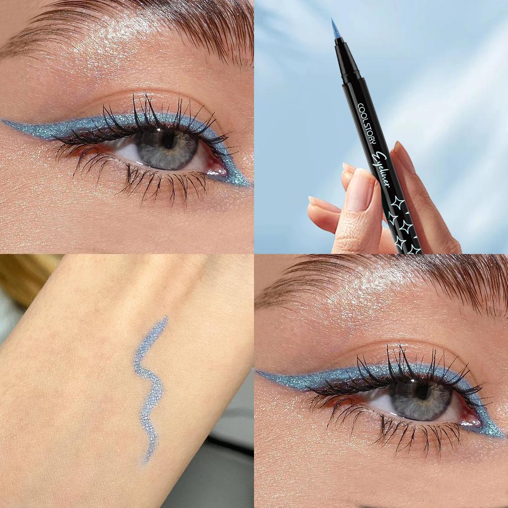 6-Color Waterproof Glitter Eyeliner Pen Long-Lasting Quick-Dry Diamond Shining Eye Shadow Stick for Big Eye Makeup