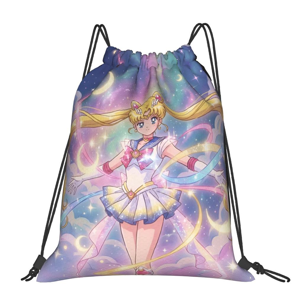 Custom Sailors Anime Moons Drawstring Backpack Sports Gym Bag for Women Men Bishoujo Training Sackpack