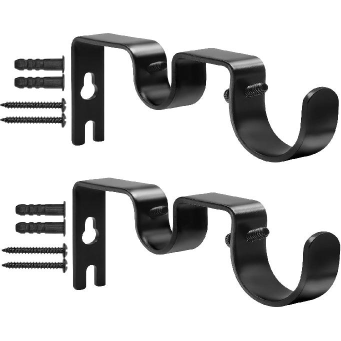 Creatyi Heavy Duty Double Curtain Rod Bracket Double Rod Holders for 1 1/4 Inch and 3/4 Inch Rod (2 PCS, Black)