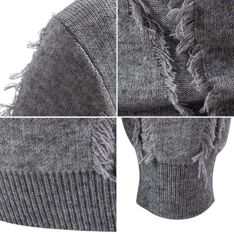 Ripped Sweater Men's Autumn and Winter New Sweater Knitted Sweater Men's Thickened Men's Sweater