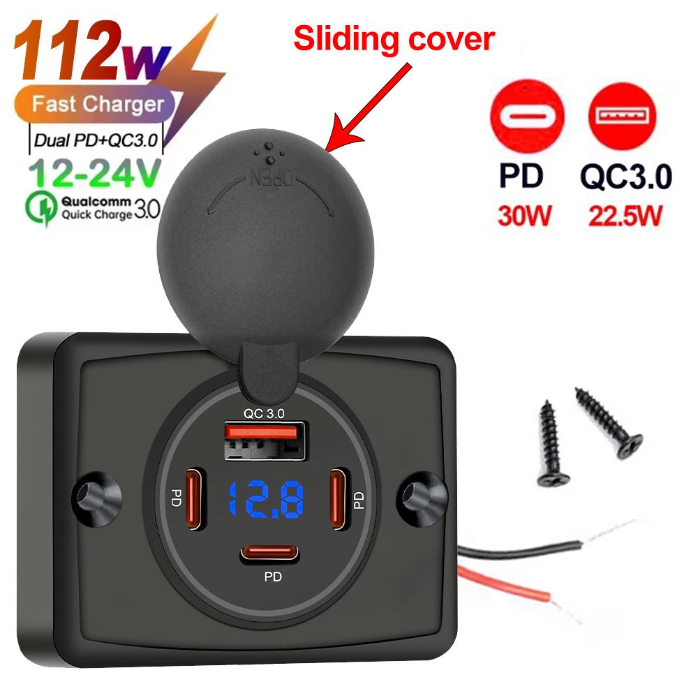 2-4 Ports USB Outlet QC 22.5W PD 30W Type-C Quick Charge & QC3.0 Panel Wall Mount Charger Adapter for Bus ATV Truck