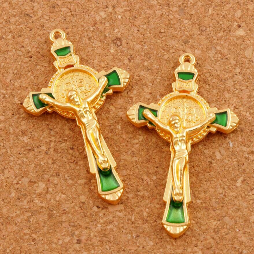 6Pcs 5Colors Enamel Saint Benedict Medal Cross Crucifix Spacer Charm Beads Pendants L1670
