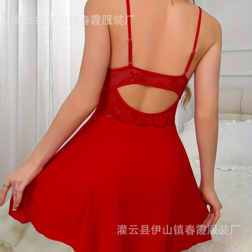 Lace nightdress loungewear comfortable red suspender skirt pajamas sexy pajamas