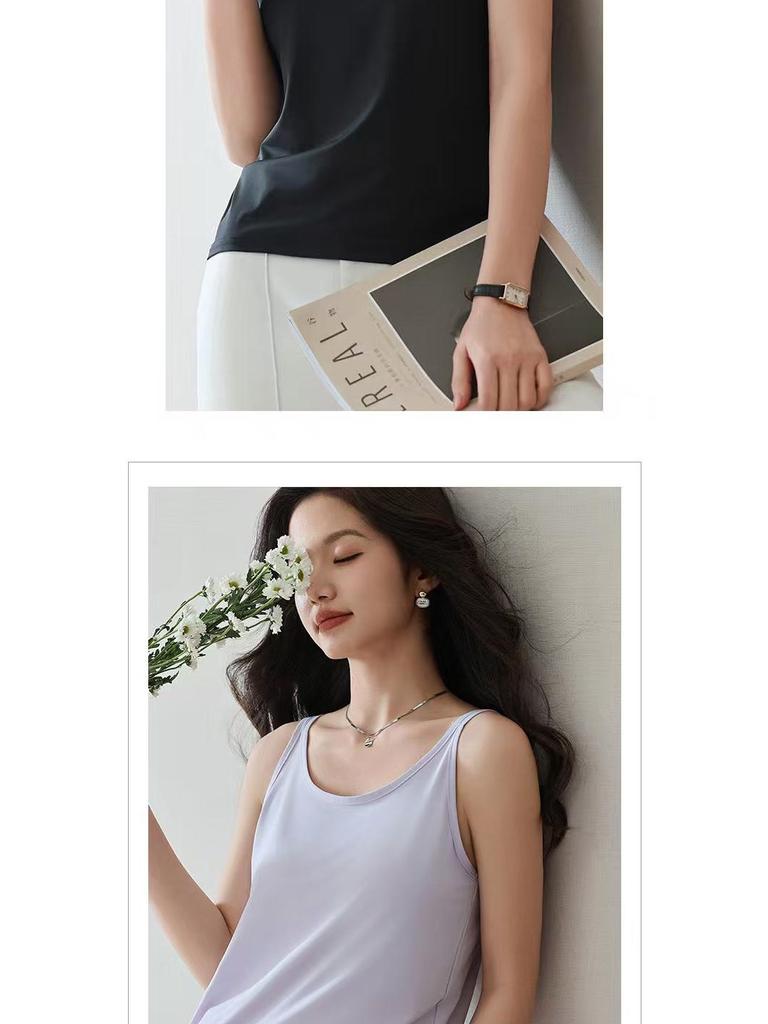 2026 New Arrival Women's Seamless U-Neck Ice Silk Camisole - One Size, Solid Color Sleeveless Top