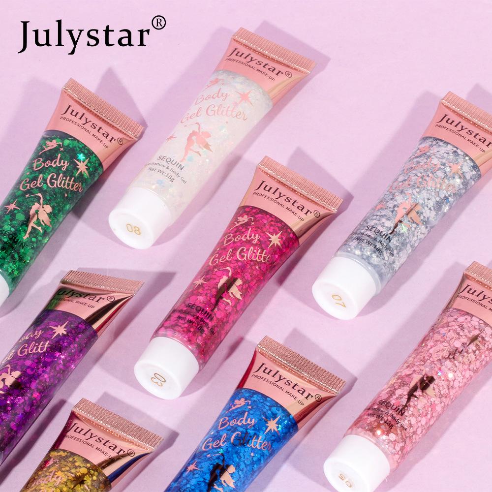 Julystar Body Gel Glitter Sequin Eyeshadow Mermaid Scale Liquid Glitter Gel Face Lip Hair Body Shimmer Sparkle Pigment Festival Party Makeup