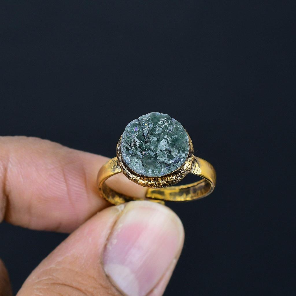Green Tourmaline Handmade Gemstone Ring, Copper Electroformed Ring Antique Jewelry, Adjustable Ring Engagement Gift