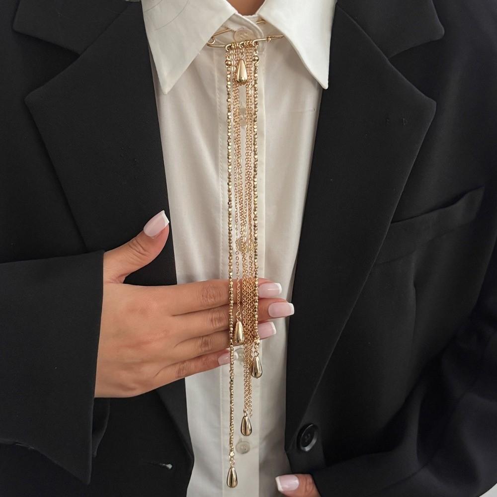 Vintage Long Tassel Brooch Elegant Multi-layer Chains Pin Tie Collar Needle  Banquet Party