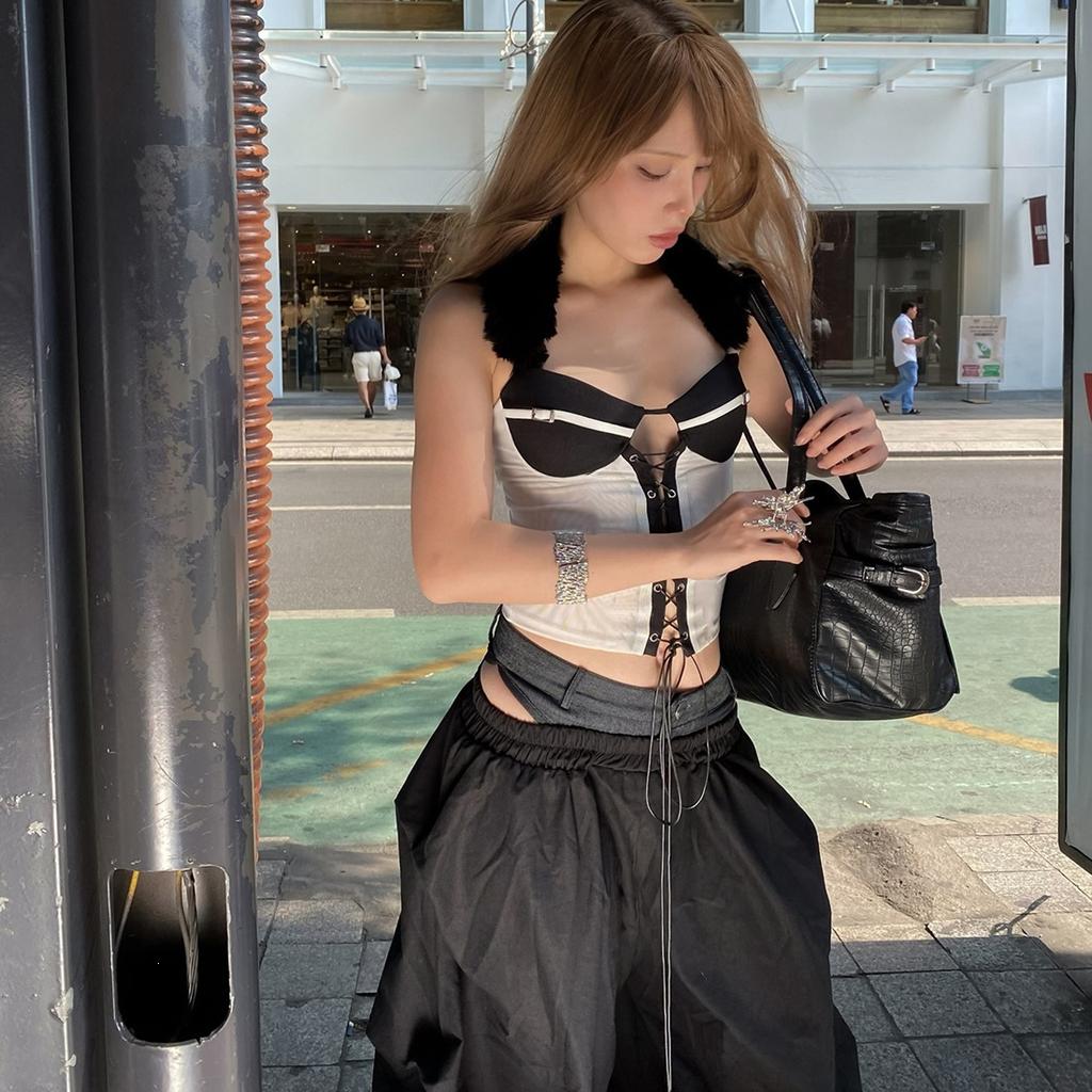 American retro comfortable casual street hipster European and American off-the-shoulder sexy neck straps trendy vest women