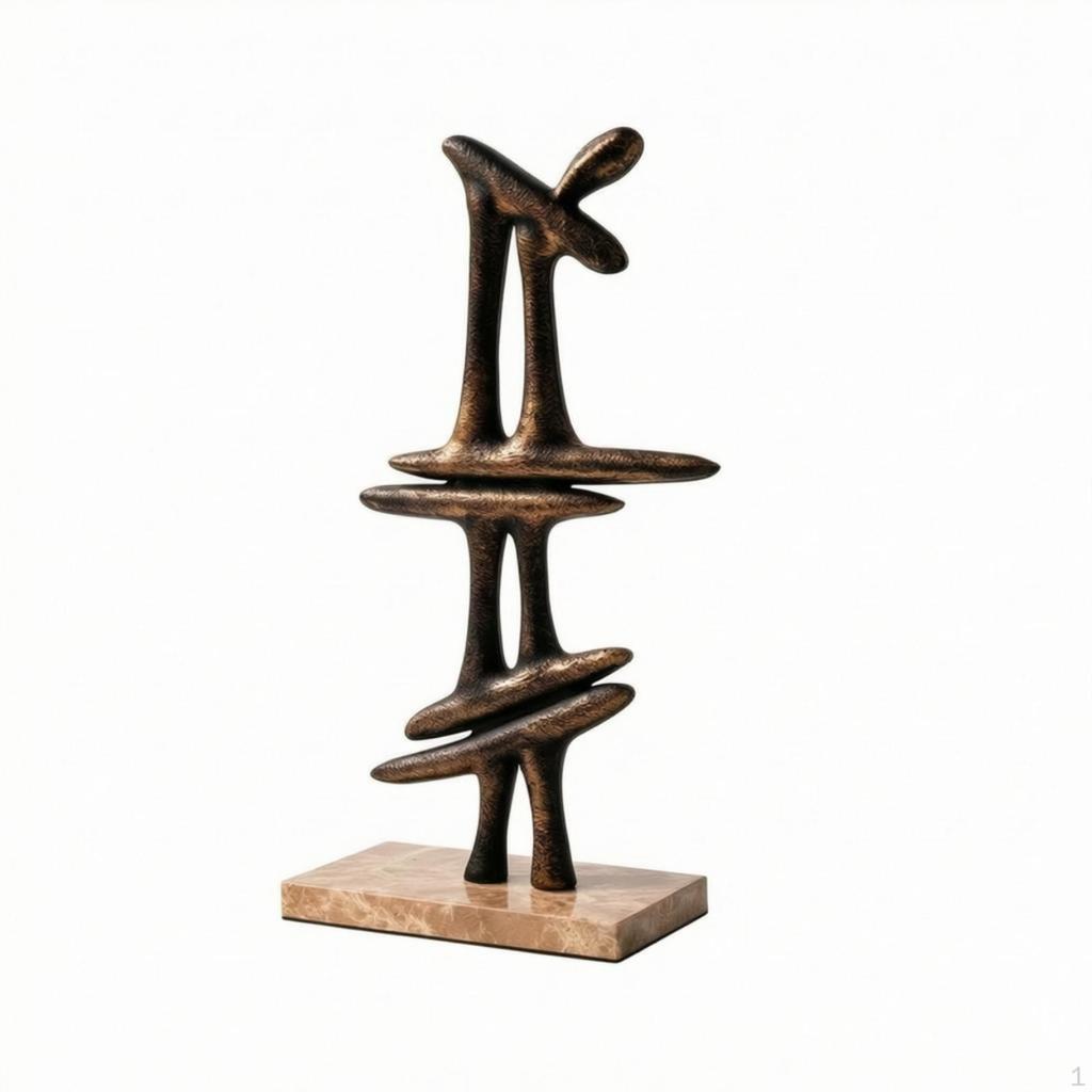 Geometric Sculpture Abstract with Marble Base Textured Decorative Ornament for Interior