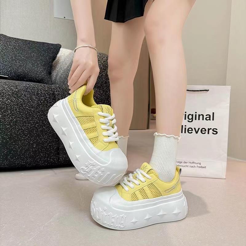 

Korean Fashion Chunky Sneakers for Women Summer Platform Lightweight Designer Shoes High Street Leisure Soft Walking Shoes 35 жёлтый