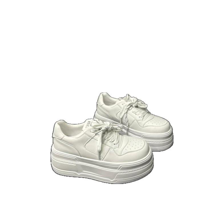 Leather little white shoes women's 2025 summer new versatile lightweight sports and leisure heightening lace-up board shoes women's tide