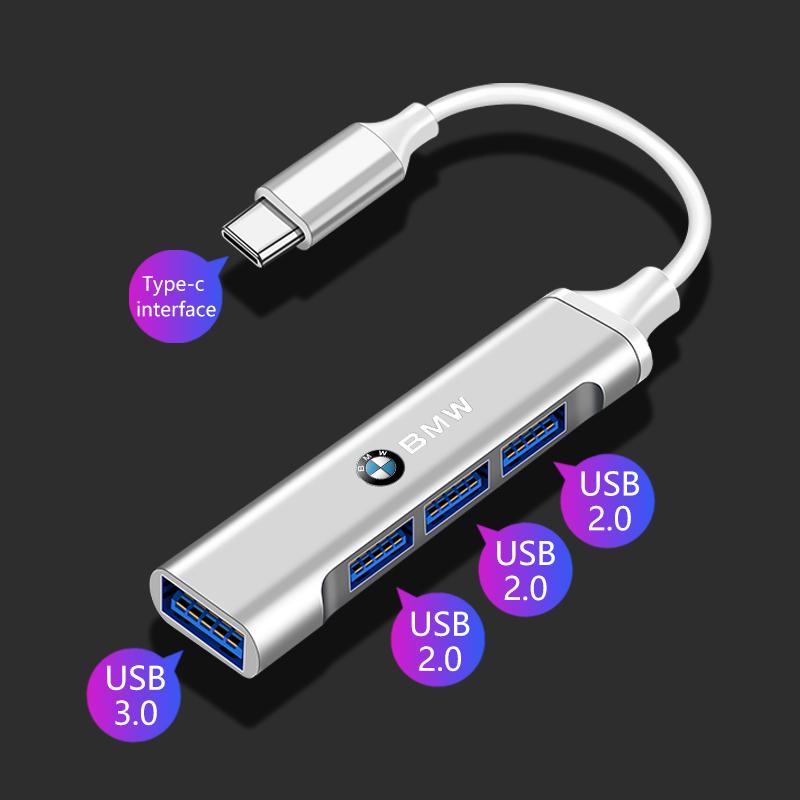 1Pc Type-C Turn USB Adapter Multi Port Distributor Hub For BMW F20 F40 F22 F30 E90 F32 F10 F06 F07 F46 M3 M4 M5 E60 Z4 G20