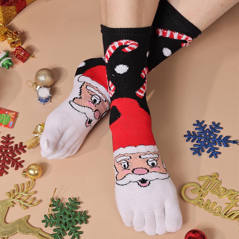 New Fashion Women Funny Cartoon Printed Toe Socks Cotton Five Fingers Socks Casual Soft Socks Women Christmas Sock