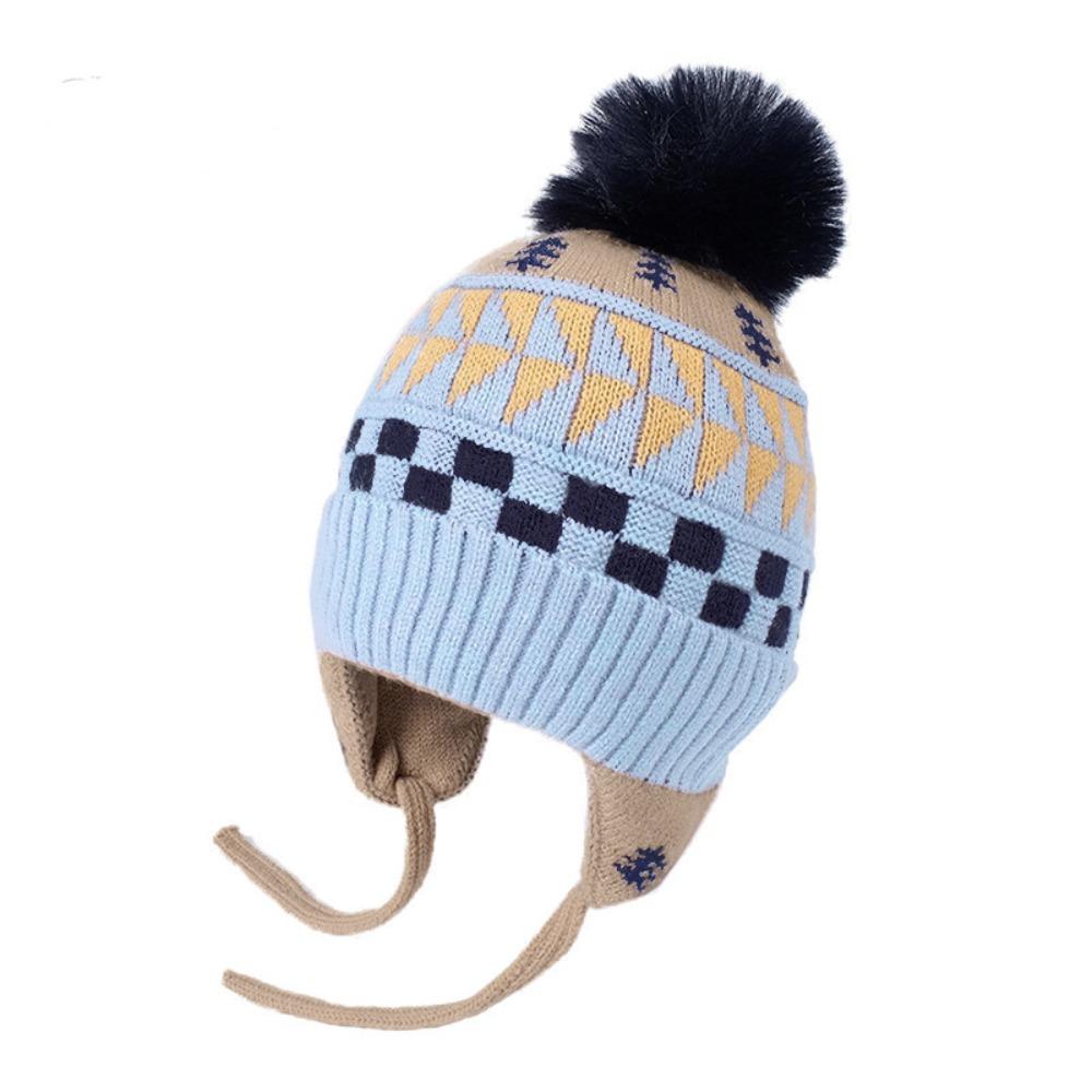 Jacquard Baby Knitted Hat Hairball Kids Earmuffs Cap Fashion Children Beanies Cap  Windproof