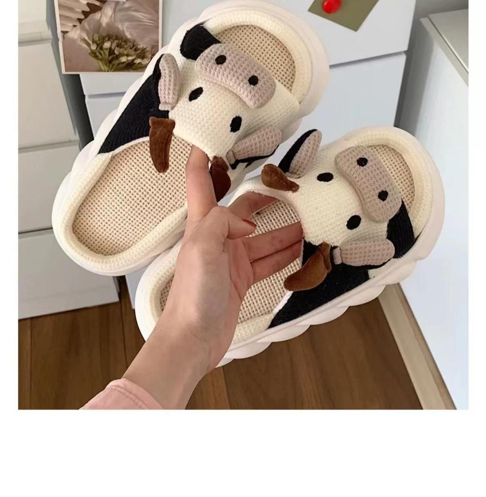 Cute Couple's Linen Slippers: Women's Summer Non-Slip, Thick-Soled, Sweat-Absorbent, Silent Cotton; Four Seasons Men's Style Included.