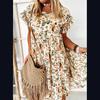 Summer Short Sleeve Round Neck Fashion Sexy Flower Print European and American Pleated Dress Women's Casual Dress
