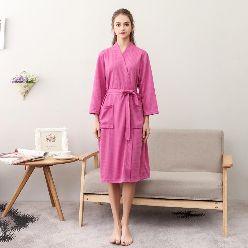 Summer Waffle Mid-Length Bathrobe - Unisex Seven-Sleeve Pajama & Homewear for Couples