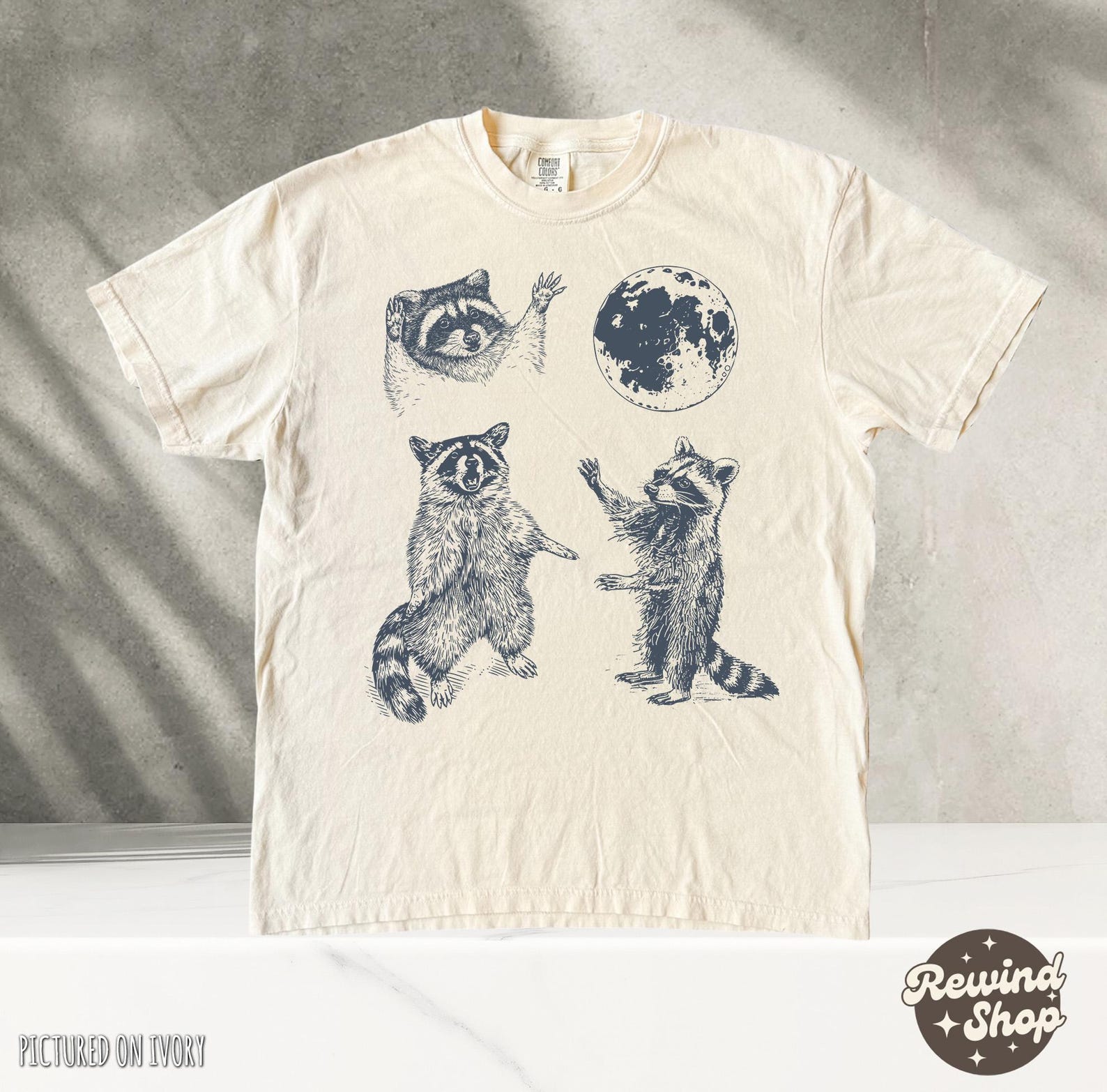 Vintage Three Raccoon Shirt, Graphic Tshirts, Vintage Raccoon Moon Tshirt, Raccoon Lovers, Funny Raccon Tee, Oversized Washed Tee 3XL