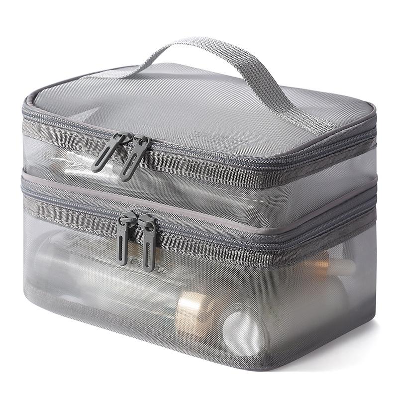Breathable Mesh Cosmetic Bag Large Capacity Double Layer Anti-scratch Makeup Organizer for Business Trip Daily Travel