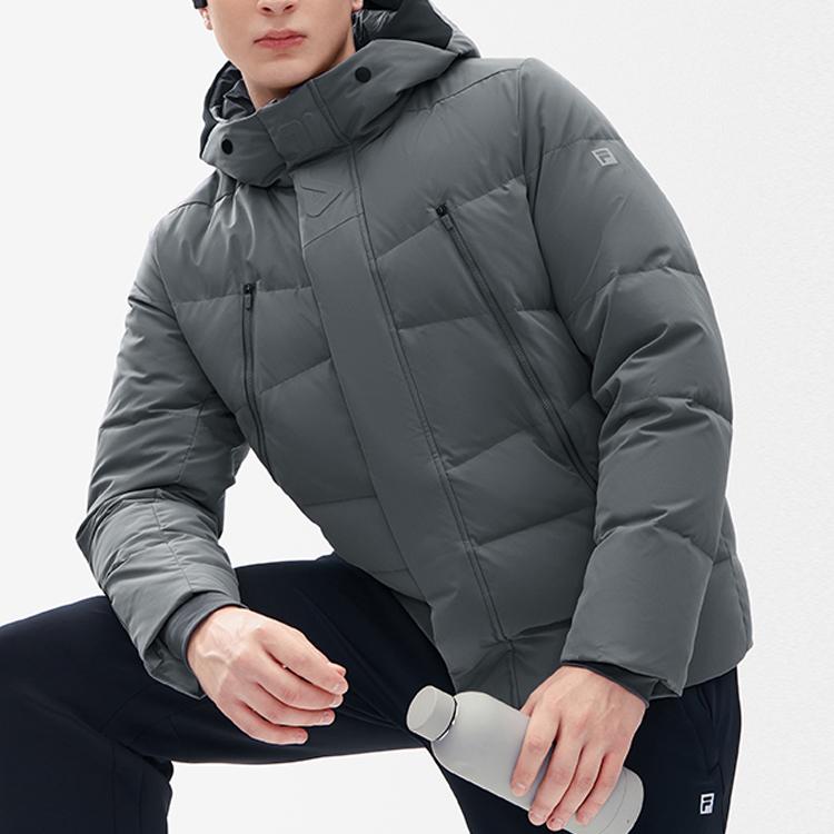 FILA Athletics Basic Sports Simple Hooded Long Sleeve Warm Down Jacket Men Jacket Rock-Gray A11M242904FGY