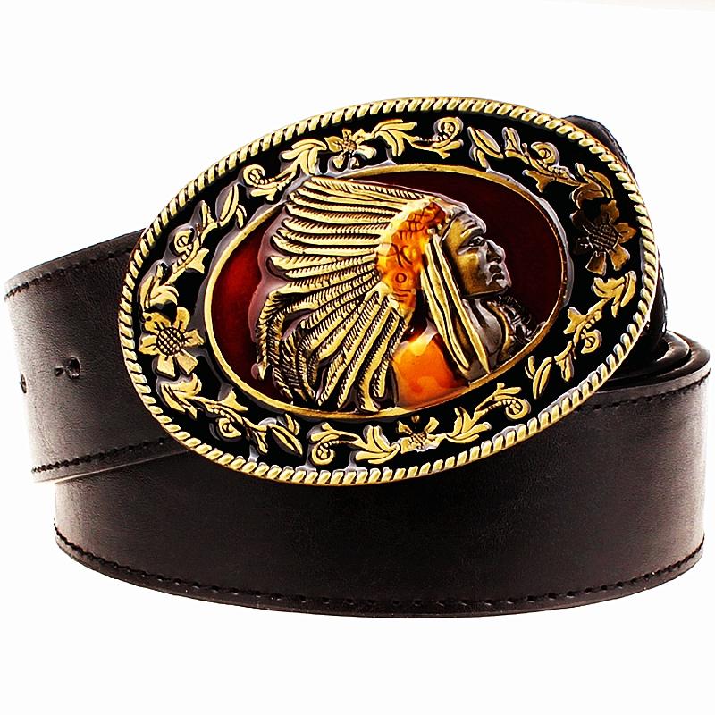 Коренной американец Мужчина Племя Миф Металлическая Пряжка Кожаный Ремень Мужской Женский Джинсы Поясная Лента Повседневная Носка Уличный Повседневный Брюки 105CM
