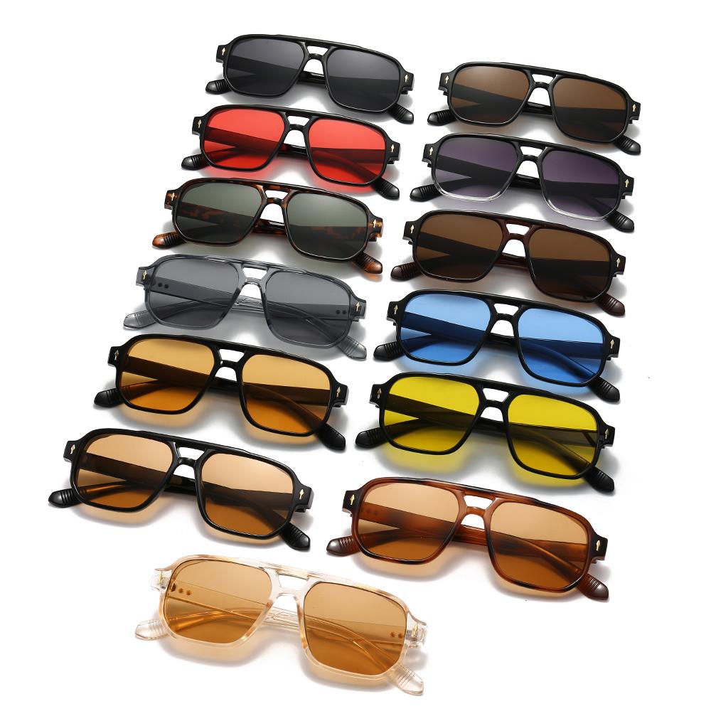 Casual Retro Men's Sunglasses Square Double Bridge Driving Business Sunglasses UV400 Protection Rivets Sun Glasses for Women Men