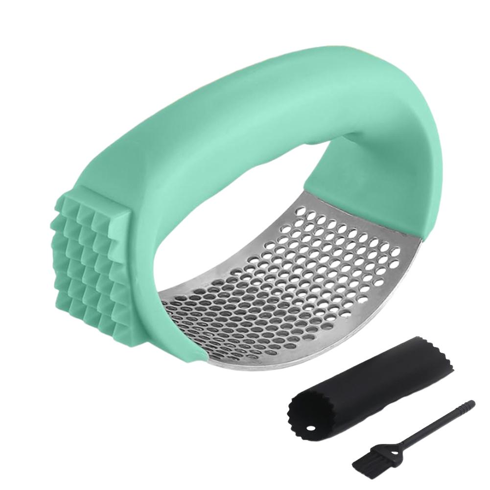 

Чеснокодавилка с овощечисткой и щеткой для чистки, измельчитель чеснока, ручной кухонный комбайн для измельчения чеснока зелёный