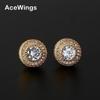 Unisex Copper-Toned Hip-Hop Zircon Stud Earrings, European/American Style, Trendy Round Design for Couples