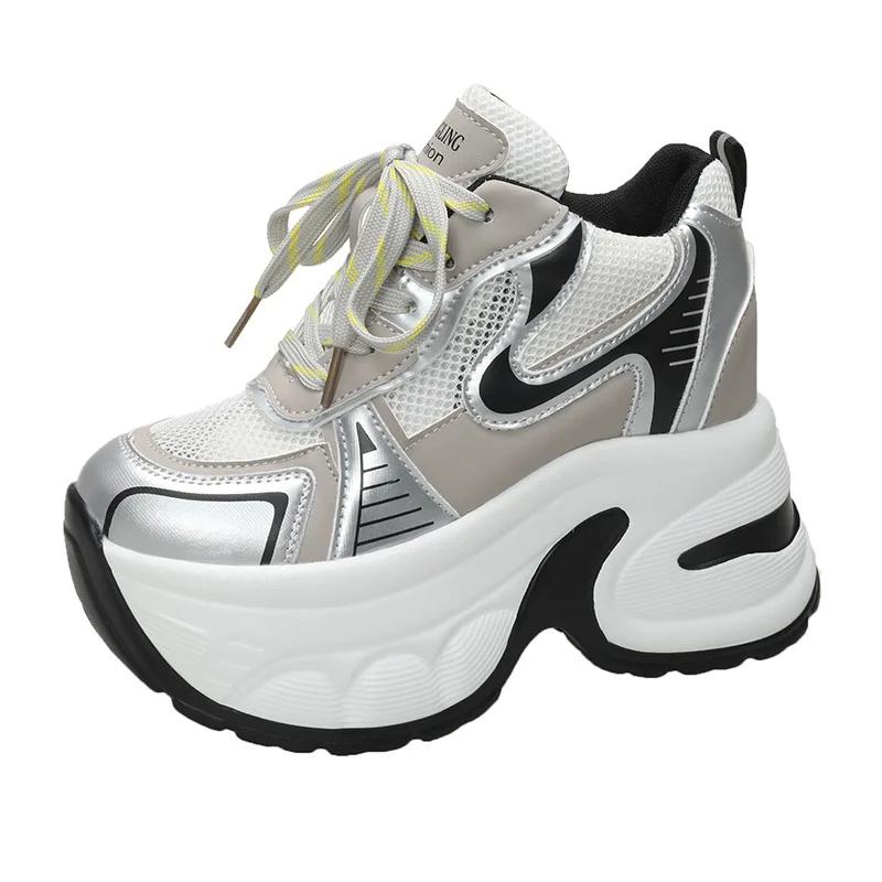 

Туфли для женщин Толстая подошва Высота увеличена на 9 см Женские кроссовки Летние новые сетчатые дышащие повседневные спортивные туфли 39