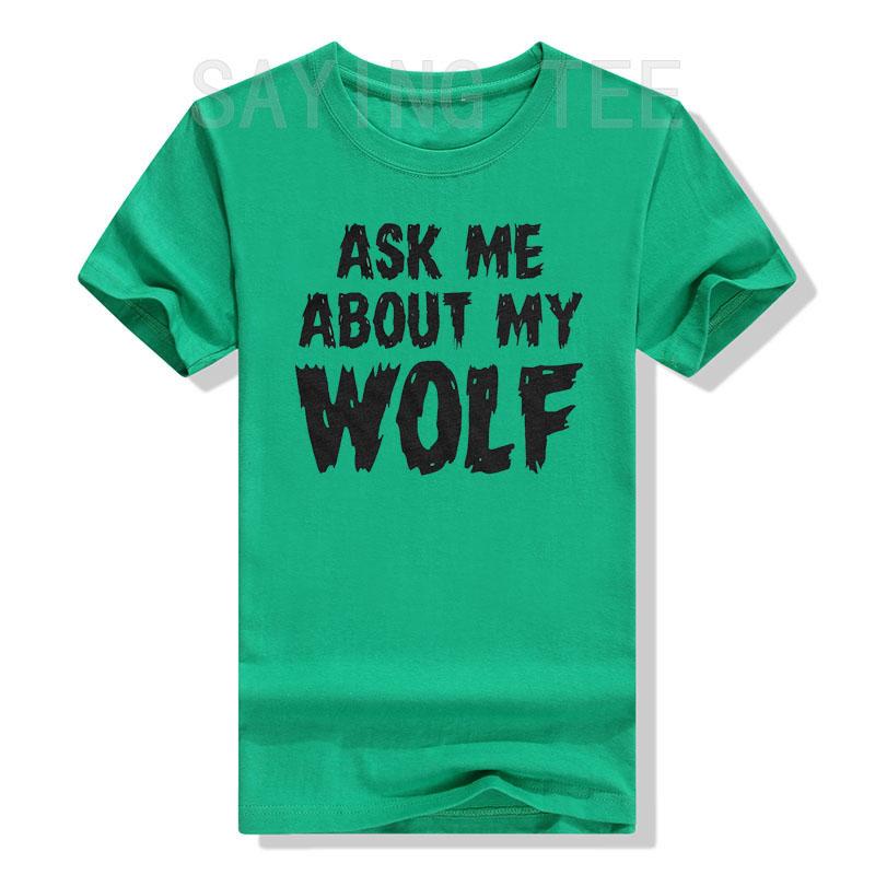 Ask Me About My Wolf Flip T- Shirt Cool Funny Saying Novelty Graphic Tee Tops Men's Fashion Animal Print Outfits Husbands Gifts