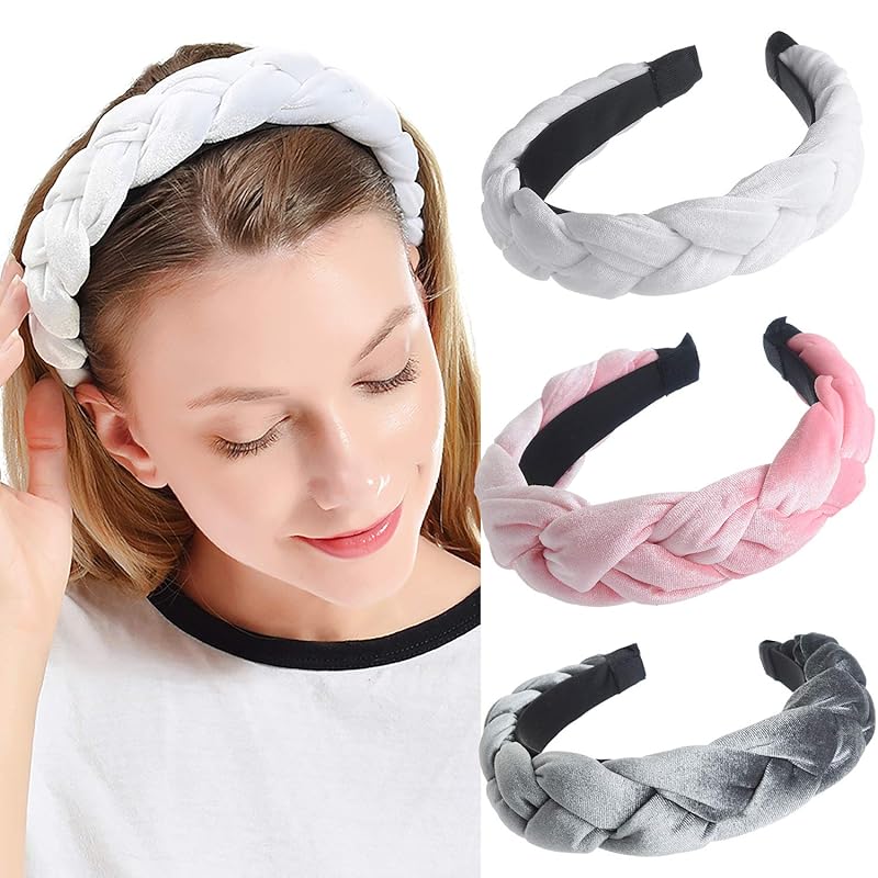 Velvet Braid Headbands Cute Headbands for Woman Spanish Vintage Style Alice Hair Bands Wide Thick Hair Hoop 3pcs Head Band Hair Accessories for Women