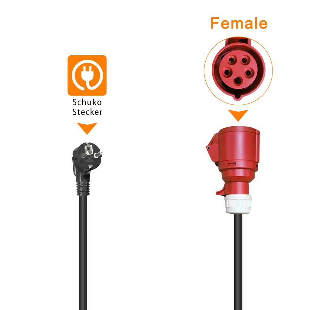 Schuko 16A EU Plug To Red 16A 3 Phase 5 Pin Female Socket CEE Adapter for EV Charger Industrial Plug and Socket Connector IP44