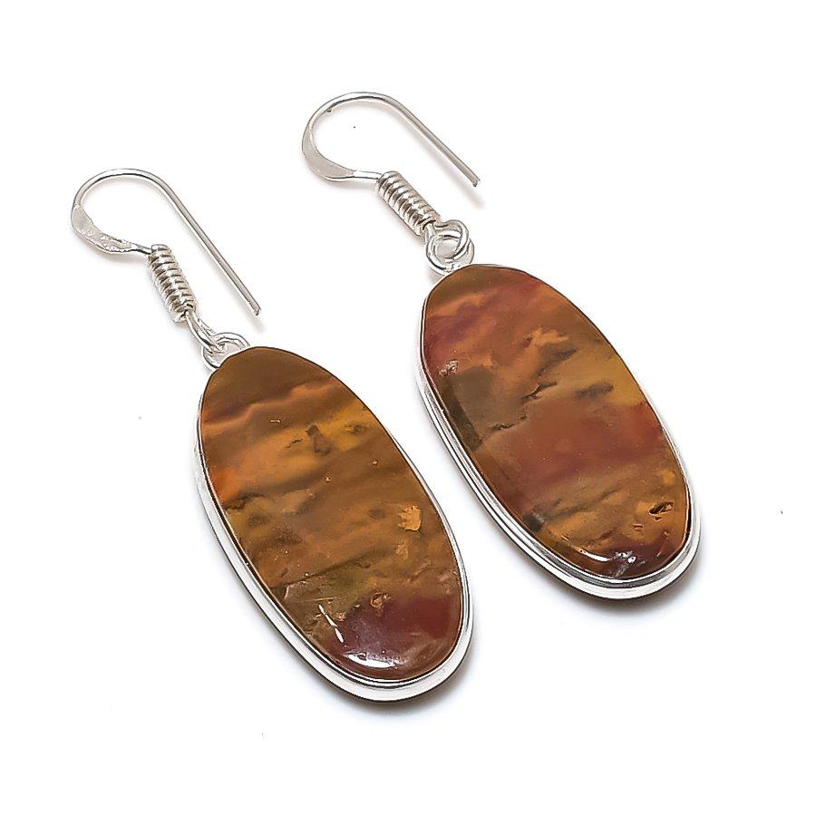 Natural Seam Agate Gemstone 925 Sterling Silver Jewelry Earring 1.89 AE-12356