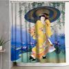 Japanese Traditional Funny Cherry Blossoms Beautiful Kimono Geisha Girl Design Fabric Bathroom Shower Curtain Home Decor