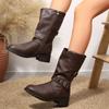 Large size global round head flat bottom thick heel British style knight boots women's fashion short plush side zipper fashion boots