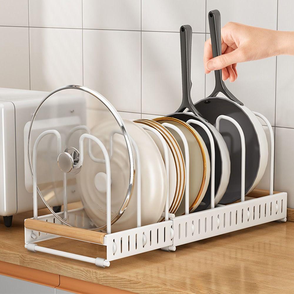 Adjustable Length Kitchen Racks Organizer Expandable Pot Lid Holder Pot Lid Rack  Cooking Space