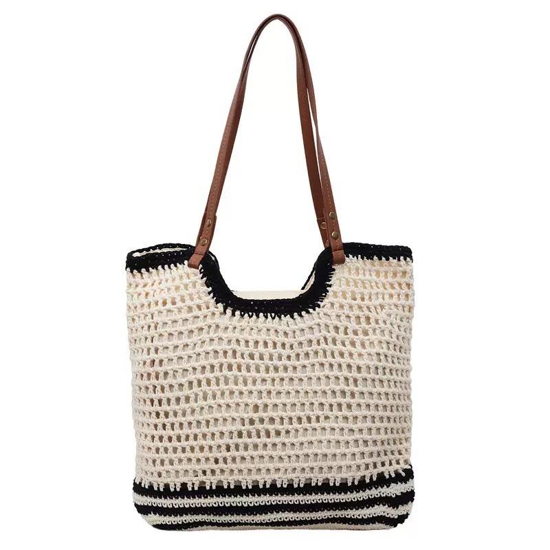 

Large capacity hand-woven bag women s new versatile straw woven bag leisure vacation shoulder beach tote bag Welt zipper
