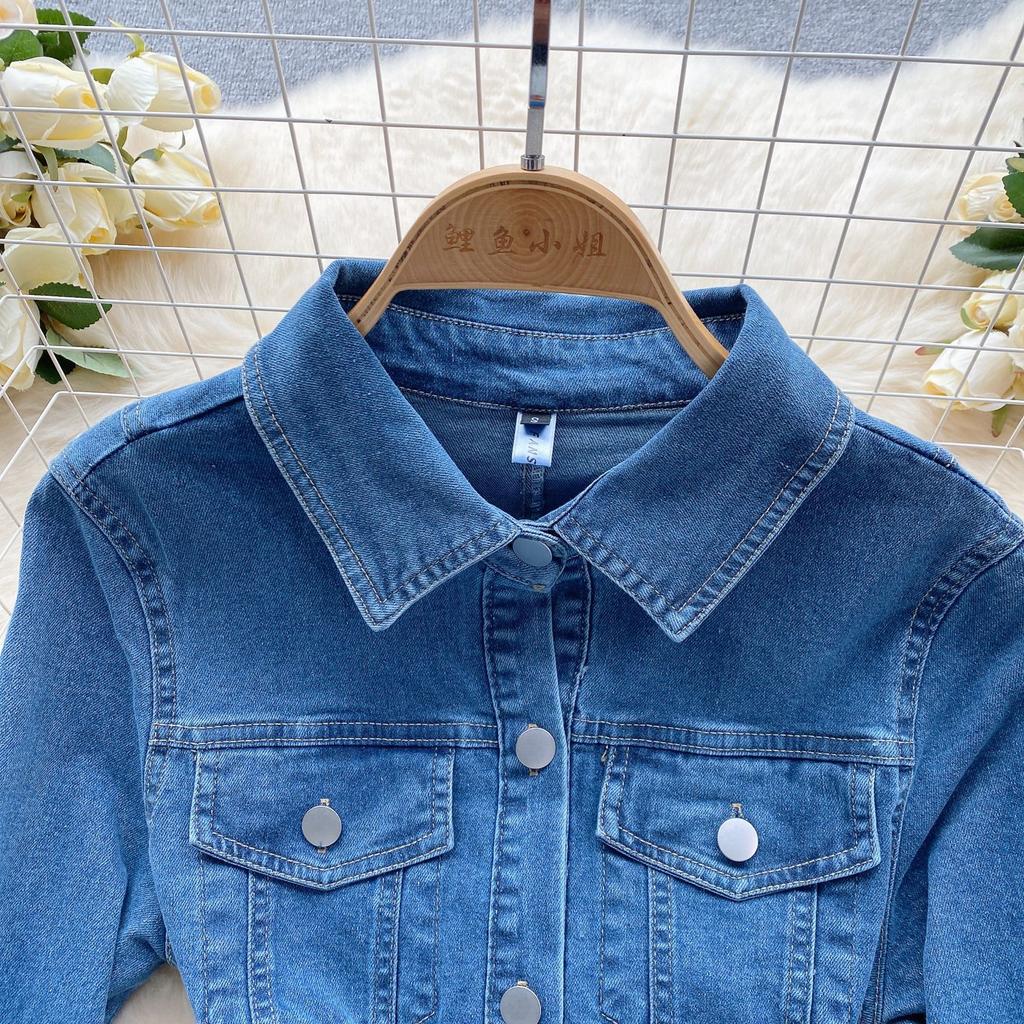 Vintage Denimrock Taillengürtel Taille Temperament Geknöpft Figurbetontes Kurzkleid