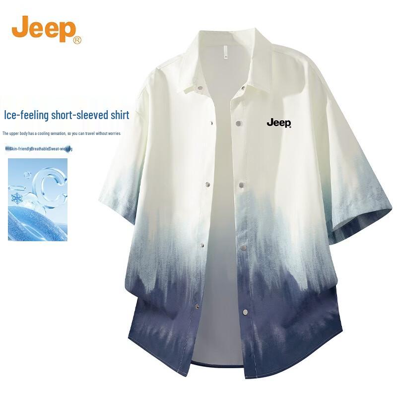 Jeep Men s Gradient Ink Tie-Dye Ice Feel Short Sleeve Shirt 5XL